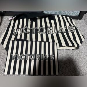 Victoria's Secret Black and Cream Striped Tote